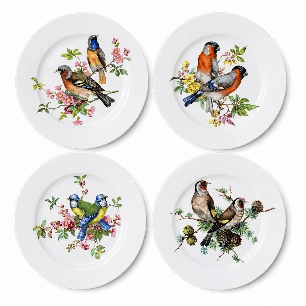 VTG Schumann Bavaria Song Bird Salad Plates Porcelain Arzberg Germany Set of 4